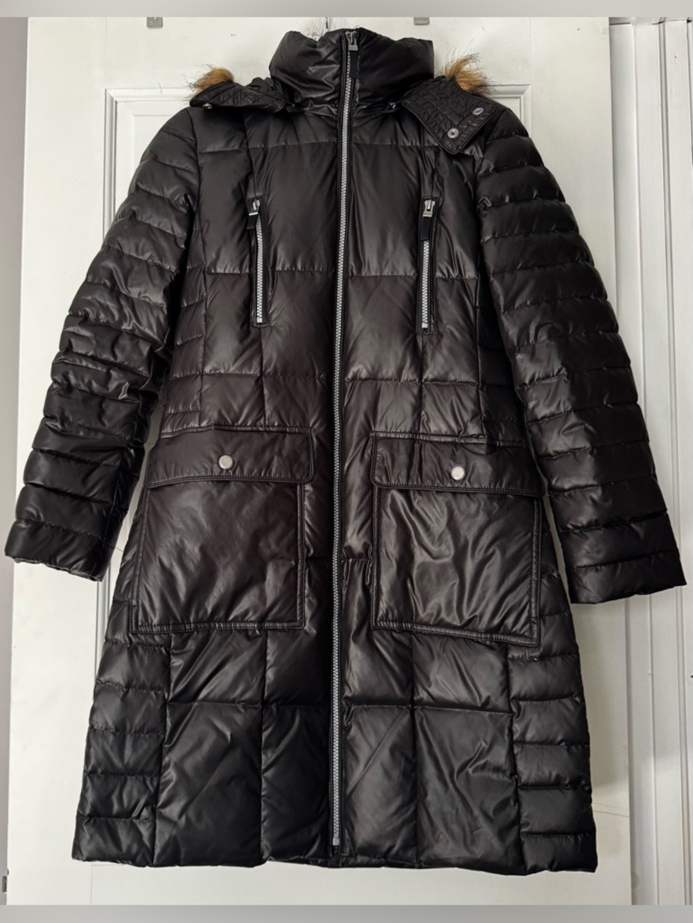 Marc New York Black Quilted Long Puffer Coat with Hood